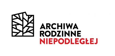 Logotyp przedstawiający z lewej strony symbol drzewa w kształcie Polski, po prawej stronie napis "Archiwa Rodzinne Niepodległej".